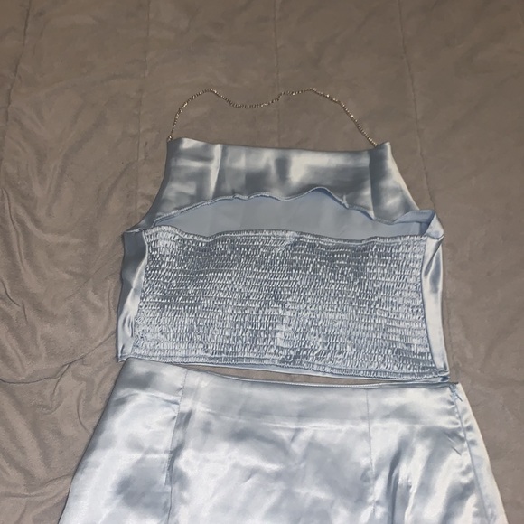 Shein solid shirred satin halter top with skirt - Picture 5 of 7